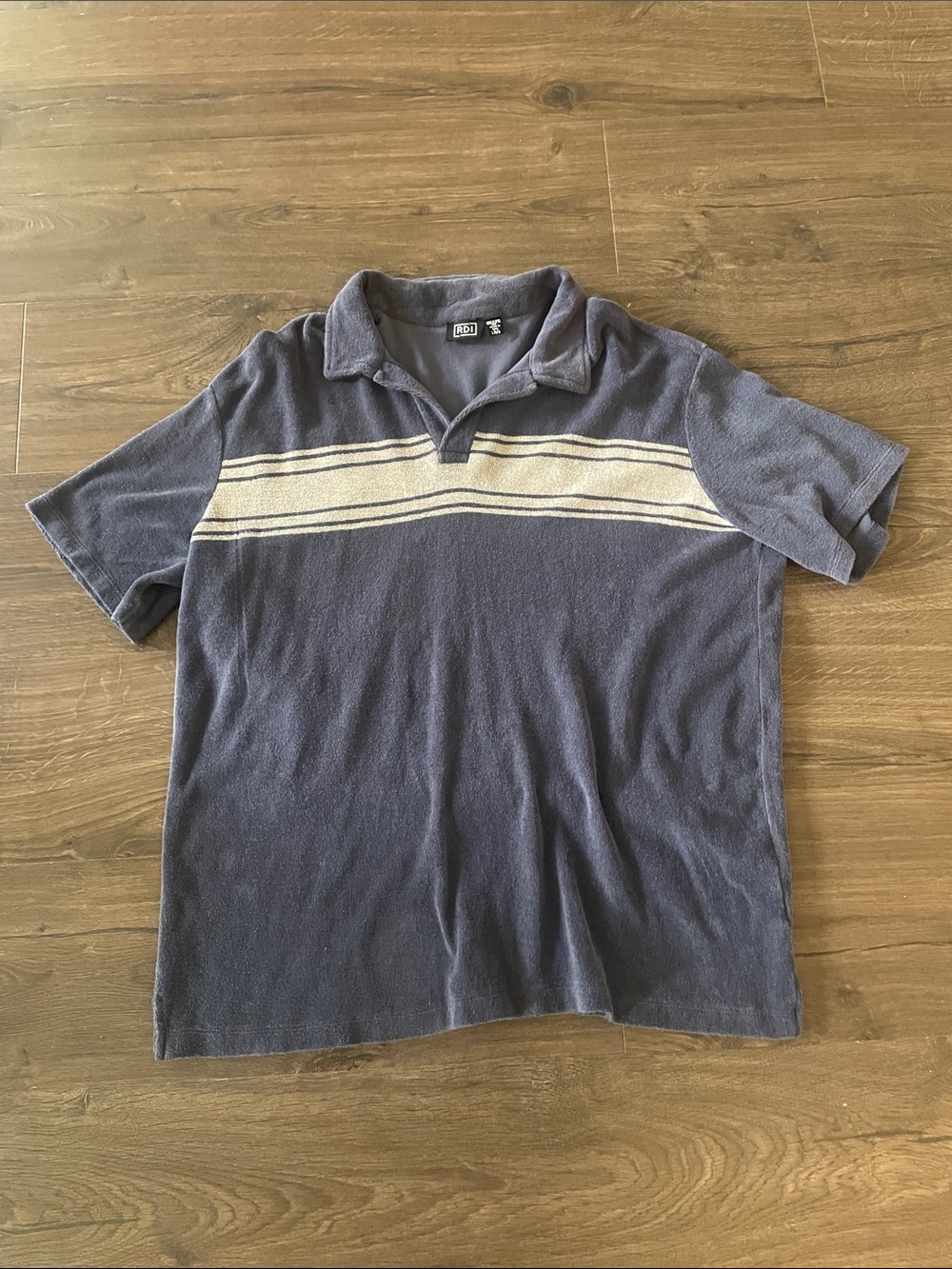 Men's RDI Blue 100% Cotton Terry Cloth Polo Short Sleeve Shirt, Size Large